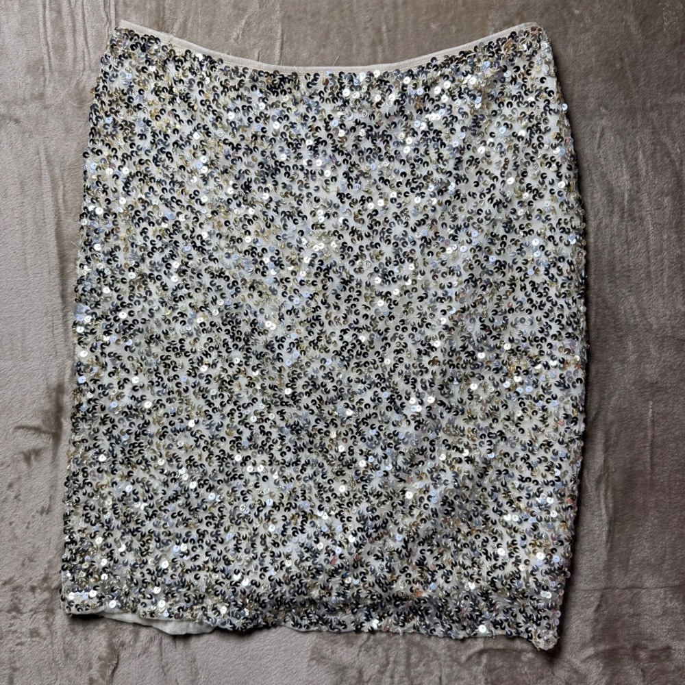 White House Black Market‎ Sequin Mini Skirt Silver Gold Champagne Size 00 Glam